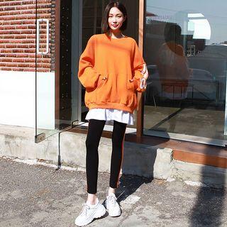 Set: Letter Print Layered-hem Sweatshirt + Pipe-trim Leggings