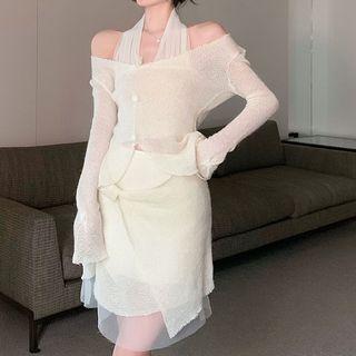 Halter Top / Long-sleeve Top / Mini Skirt / Set