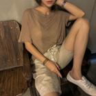 Boxy-fit Linen Blend T-shirt Brown - One Size