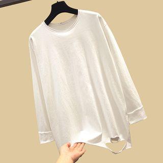 Long-sleeve Ripped T-shirt White - One Size