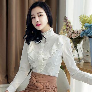 Stand Collar Ruffle Shirt