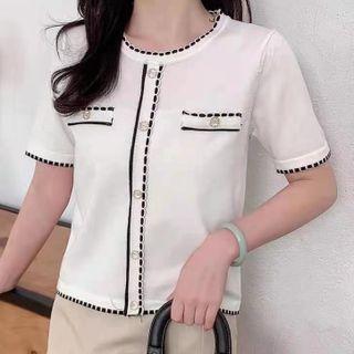 Contrast Trim Tweed Top