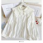 Ruffled Dual-collar Loose Shirt White - One Size