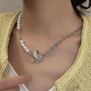 Faux Pearl Choker Necklace 4117 - Silver - One Size