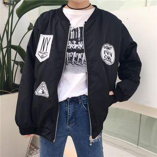 Zipper Applique Bomber Jacket
