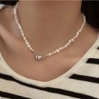 Heart Alloy Freshwater Pearl Necklace White & Silver - One Size