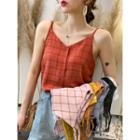 Button-down Plaid Chiffon Top