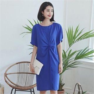 Short-sleeve Pintuck-detail Shift Dress