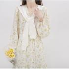 Set: Long-sleeve Floral A-line Dress + Shrug