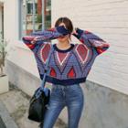 Drop-shoulder Balloon-sleeve Pattern Sweater
