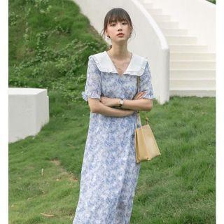 Tie-strap Floral Chiffon Maxi Dress