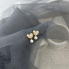 Faux Pearl Heart Dangle Earring 1 Pair - 925 Silver - Gold & White - One Size