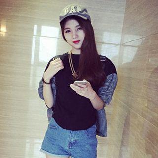 3/4-sleeve Striped Panel Top