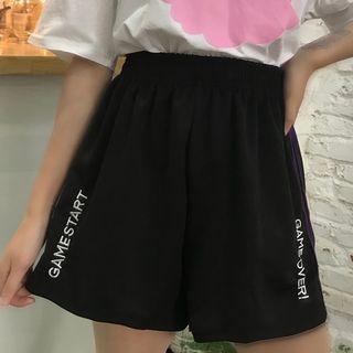 Striped Trim Letter Wide-leg Sweatshorts Black - One Size