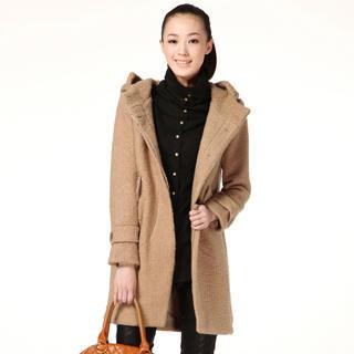 Fly-front Boucl Hooded Coat