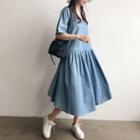 V-neck Gathered-waist Midi Dress