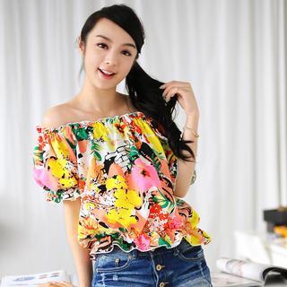 Off-shoulder Floral Print Top