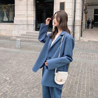 Set: Plain Blazer + Straight-fit Pants