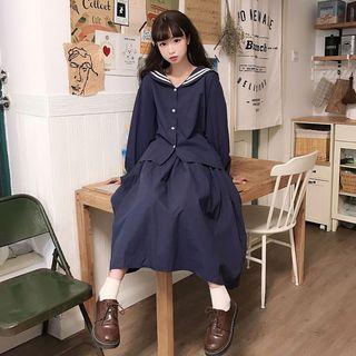 Sailor Collared Shirt / Midi A-line Skirt