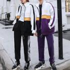 Couple Matching Color Panel Zip Jacket/ Contrast-trim Lettering Sweatpants