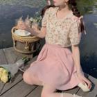 Floral Lace Trim Blouse / Mini Skirt