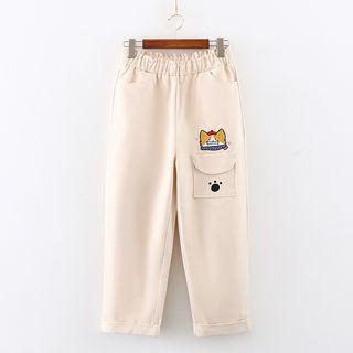 Embroidered Cropped Straight-fit Pants