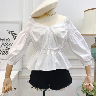 Drawstring-waist V-neck Blouse