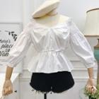 Drawstring-waist V-neck Blouse
