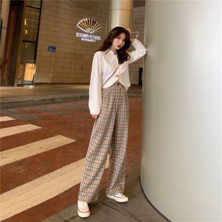 Cropped Shirt / Plaid Straight-fit Pants