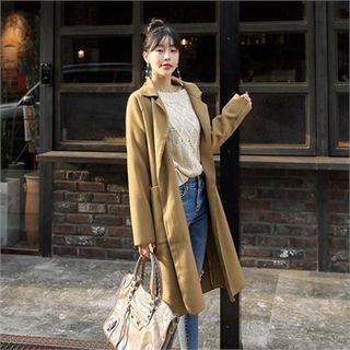 Raglan-sleeve Open-front Wool Blend Coat