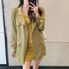 Ruched Mini Tube Dress / Double-breasted Light Blazer