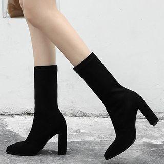 Genuine Suede Chunky Heel Mid-calf Boots