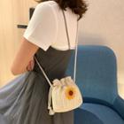 Flower Detail Straw Bucket Bag