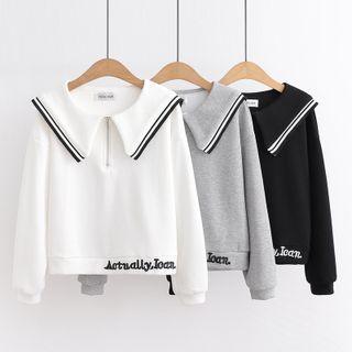 Collared Half-zip Letter Embroidered Sweatshirt