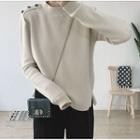 Buttoned Shoulder Mock-neck Knit Top