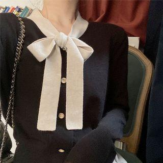 Bow-accent Two-tone Cardigan