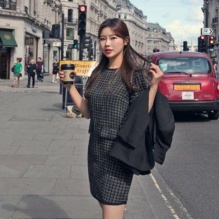 Flap-detail Tweed Shift Dress