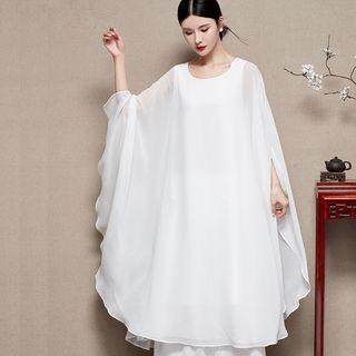 3/4-sleeve Plain Midi Dress / Wide-leg Pants