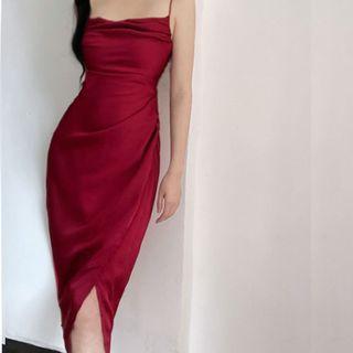 Spaghetti Strap Cowl-neck Slit Dress