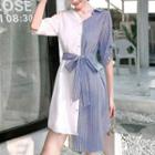 V-neck Elbow-sleeve Panel Shirt Dress