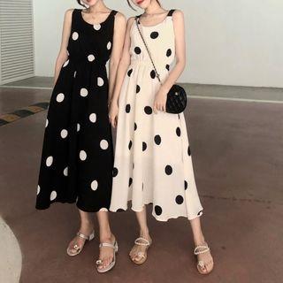 Dotted Tie-back Sleeveless Midi A-line Dress