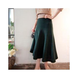A-line Long Knit Skirt With Sash