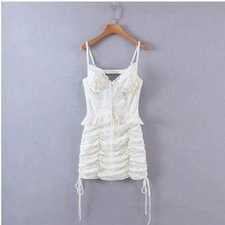 Spaghetti Strap Lace-up Drawstring Lace Mini Bodycon Dress