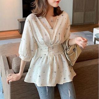 Elbow Sleeve Pattern Printed Blouse