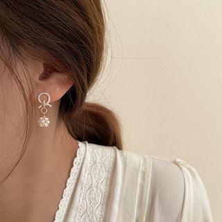 Knot Rhinestone Faux Pearl Dangle Earring 1 Pair - Silver Stud - Gold - One Size