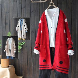 Dotted Open Front Long Cardigan