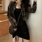 Long-sleeve Plaid Shirt / Tank Top / Plaid Sleeveless Shirt / Spaghetti Strap Mini Dress / Set