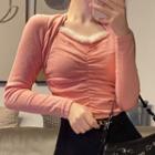 Shirred Knit Top Pink - One Size