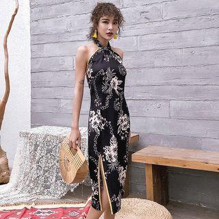 Halter Floral Print Midi Dress