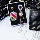 Non-matching Faux Crystal Dangle Earring 1 Pair - Asymmetry Rainbow Crystal Tassel - One Size